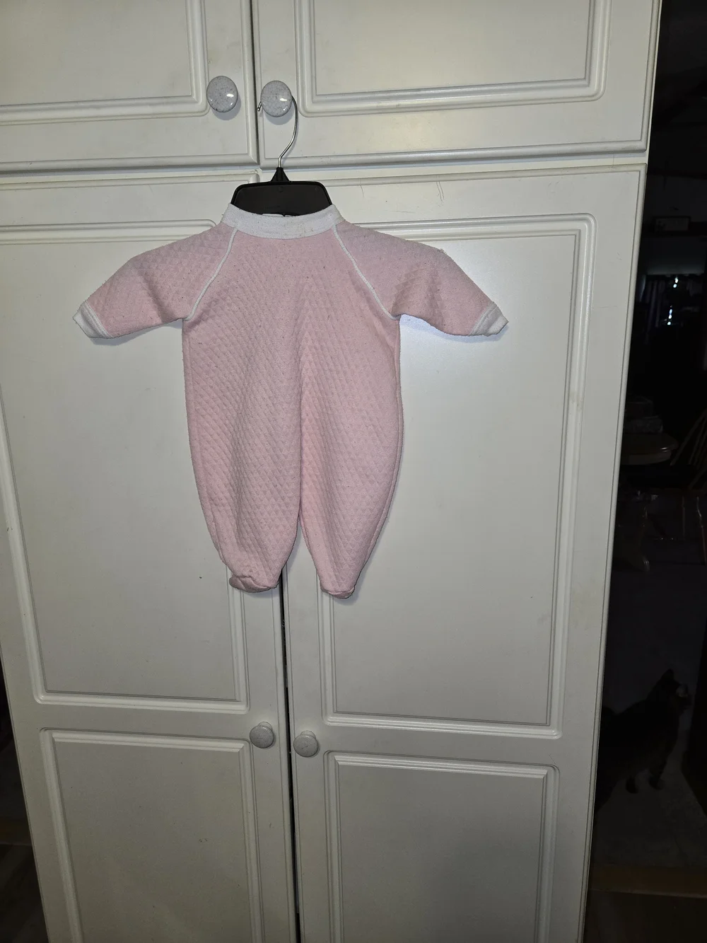 Pink Quilted Baby One-Piece Footed Romper with Bunny Patch